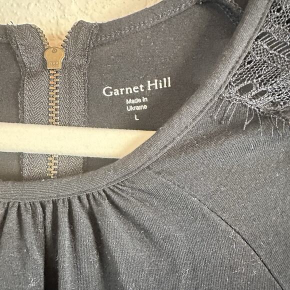 Garnet Hill Dress Knit 3/4 Lace Sleeve Surplice Tencel Black Large Minimalist - Picture 4 of 9